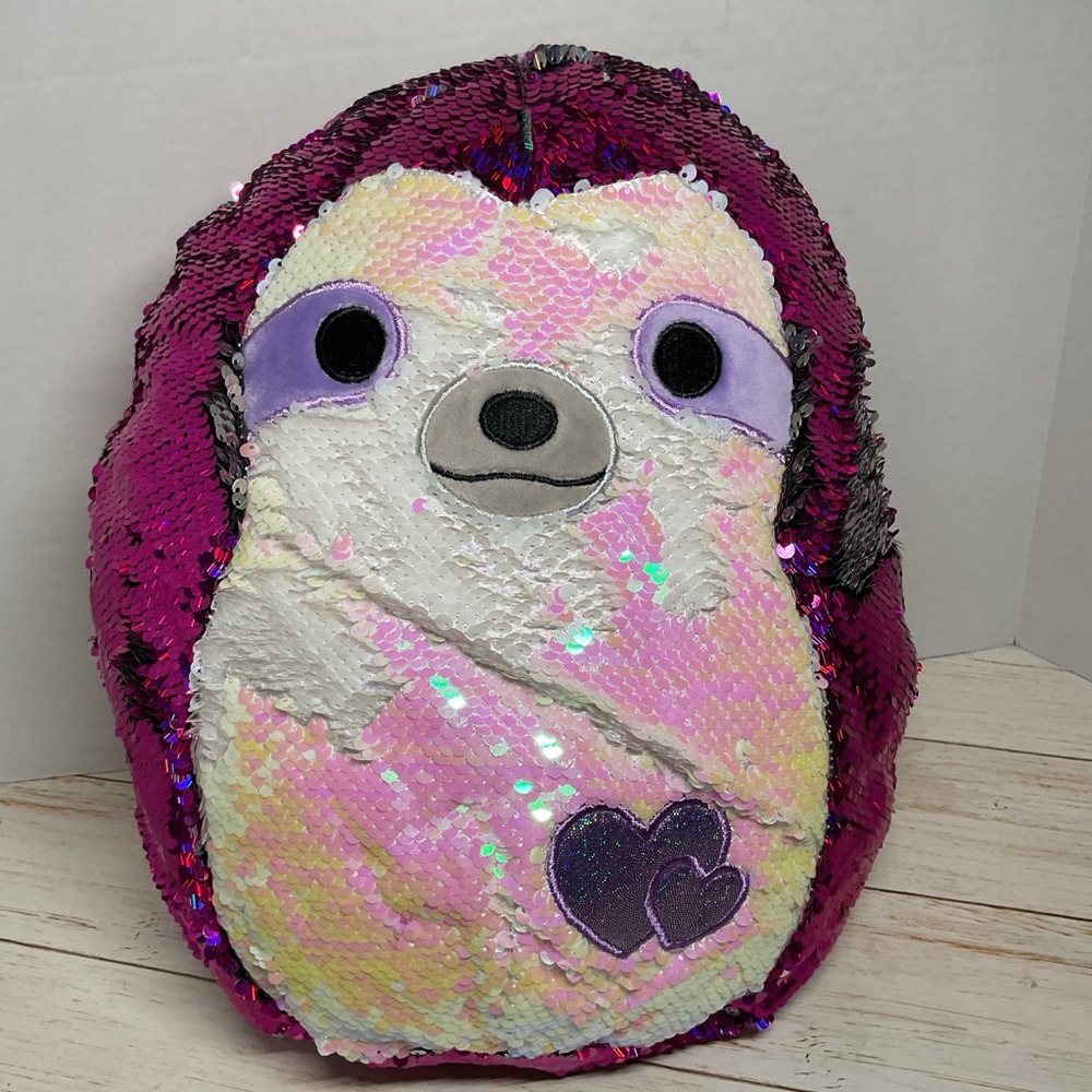 Squishmallow Reversible Sequin Sloth 13” Plush Pink Silver Purple Stuffed Animal